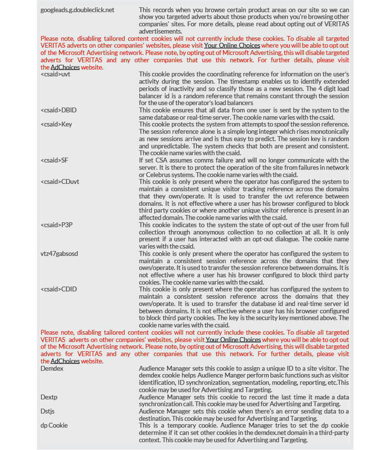 Политика использования файлов cookie Veritas — page 9/9