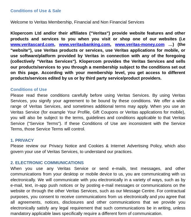 Políticas y condiciones de uso de Veritas — page 1/17