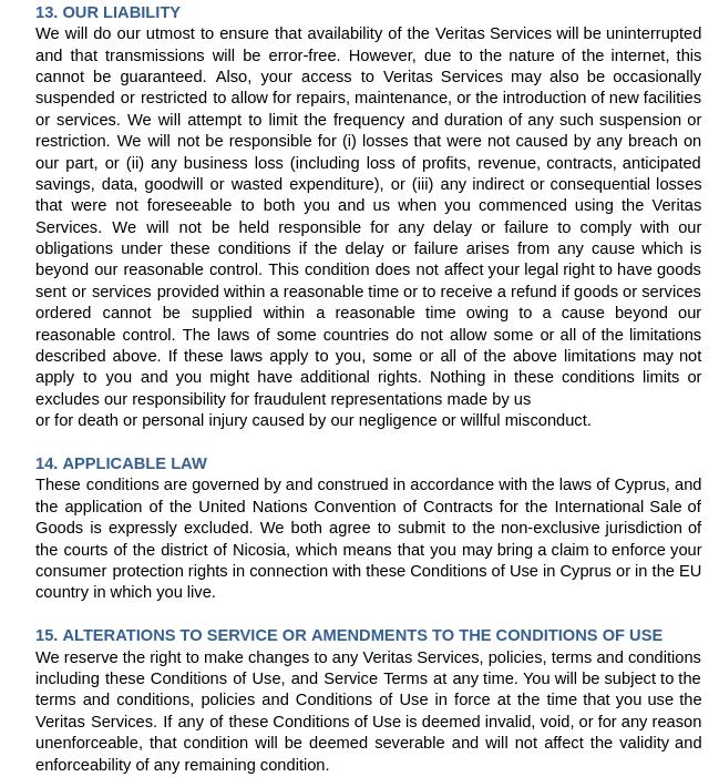 Políticas y condiciones de uso de Veritas — page 7/17