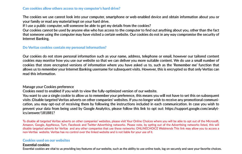 Политика Veritas в отношении файлов cookie