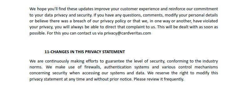 Veritas privacy policy