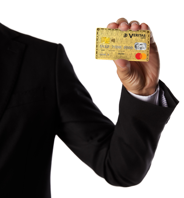 man holding veritas card